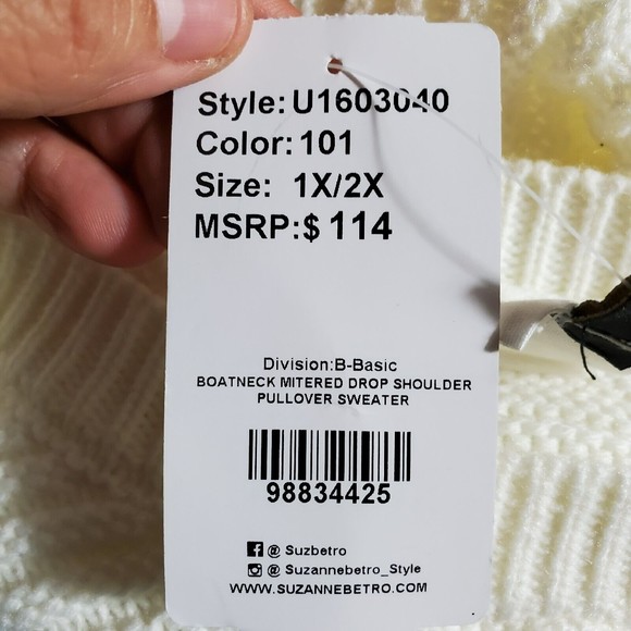 Simple by Suzanne Ivory Boatneck Ribbed Sweater Size 1X/2X NWT MSRP $114 - Picture 7 of 8